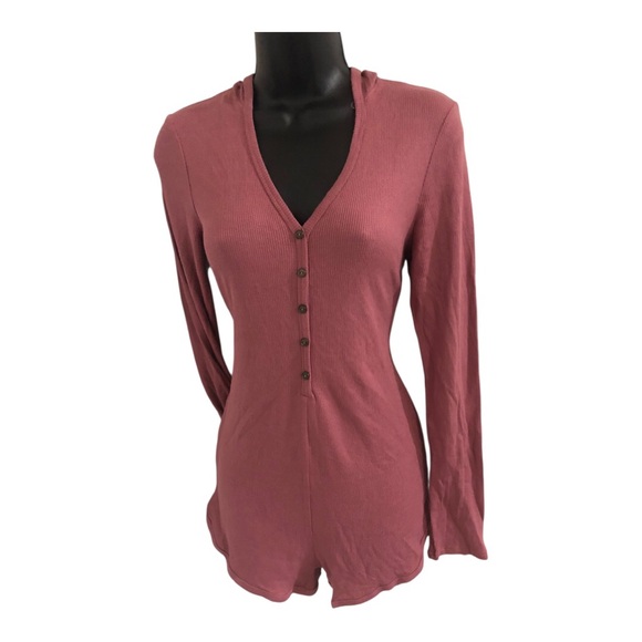 Rose mauve soft knit button front long sleeve hoodie romper size large brand new - Picture 11 of 13